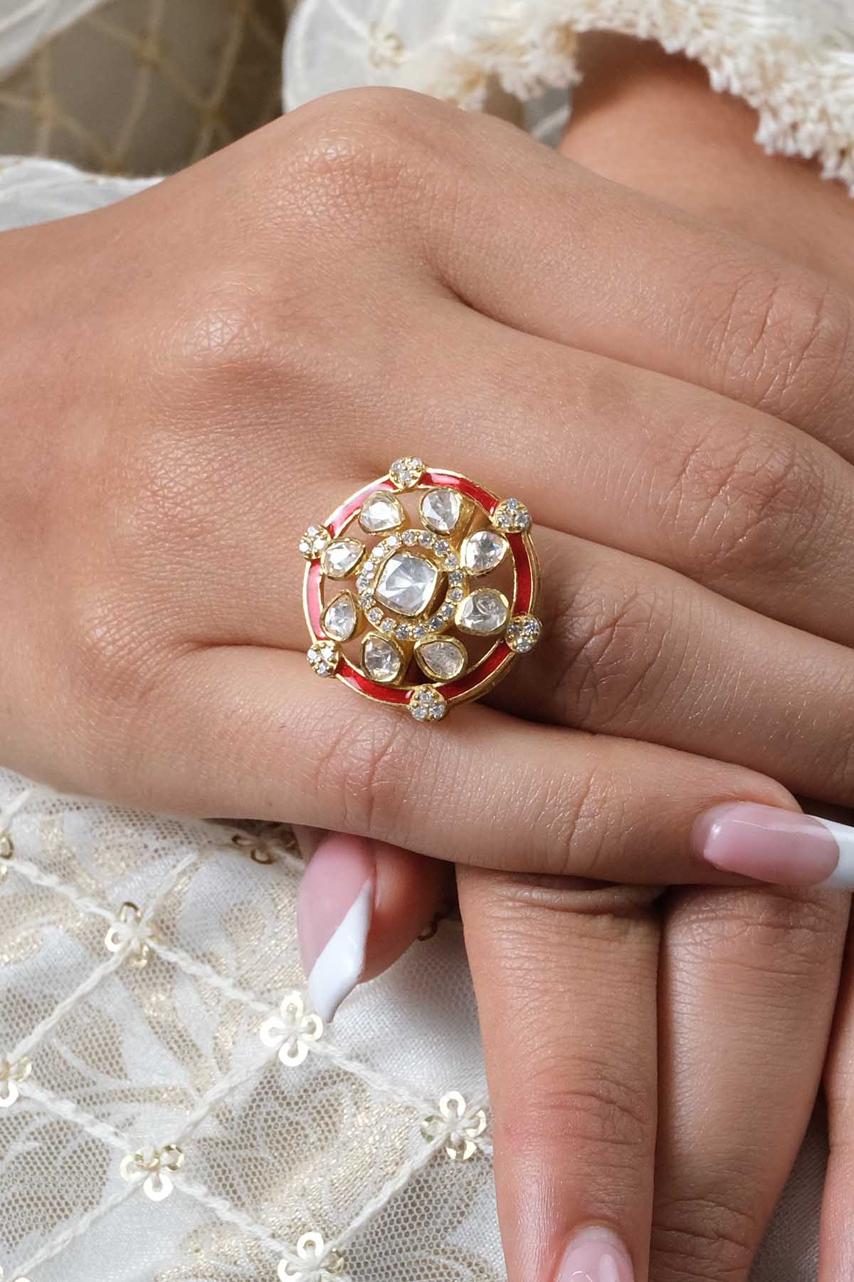 Sica Red Enamel Embellished Ring for jewellery online at ScrollnShops